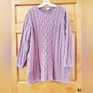 J Jill Womens Chenille Cableknit Tunic Sweater XL Rose Chunky Knit